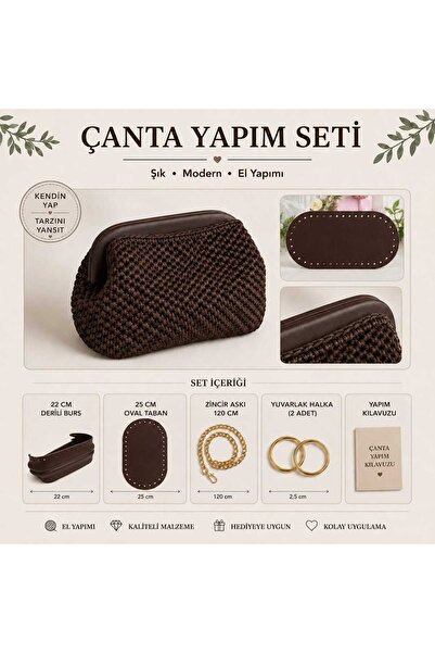 aurellen 22 Cm Derili Burs Çanta Yapım Seti 25 Cm Oval Taban 120 Cm Zincir As...