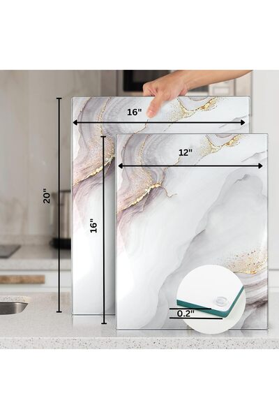 Kitchen Kitchenville Glass Cutting Board 16"x12": Tempered Glass Counter Protector - Durable- Scratch-Resistant, Heat-Proof - Design 7 - White & Gold