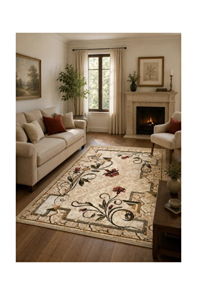 DeltaDesign Covor Living/Dormitor, Model Lotos Floral 587/116, Crem/Bej