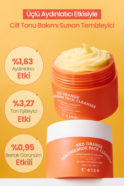 T'else Siyah Nokta Karşıtı, Aydınlatıcı Yüz Temizleme Kremi TELSE Red Orange Niacinamide Pack Cleanser