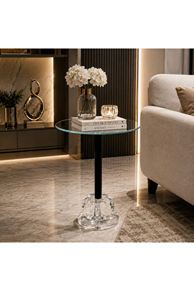 Generic Single Service Table Round Glass Top with Acrylic Base
