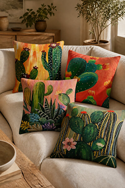 dekomingo Colorful Cactus and Succulent Patterned Decorative Throw Pillow Cov...