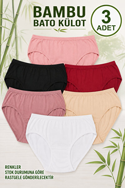 Alıç Women's Bamboo Ribbed Bato Panties 3 Pieces High Waist Soft Flexible Com...