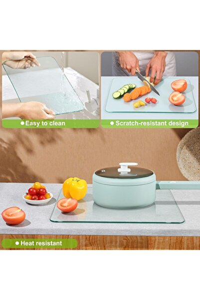 MODERN FUIJOL Tempered Glass Cutting Board for Kitchen Counter, Clear Cutting Board for Countertop with Removable Rubber Feet – Heat, Scratch, Shatter Resistant, Dishwasher Safe, Easy to Clean, 16x20"