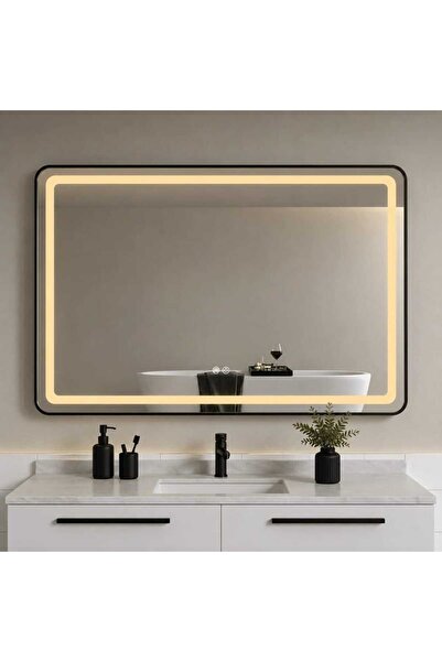 shark design Oglindă LED 100×80 cm cu ramă neagră, design rechin, iluminare f...