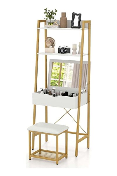 Royal Polar Vanity Desk Set with Stool Makeup Vanity Table with Mirror Small ...