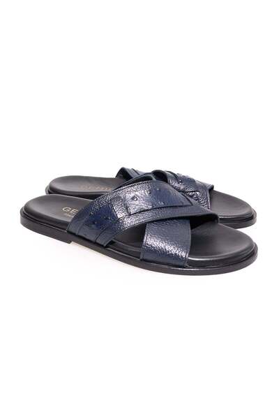 FRANCO CALVANI Dark Blue Color Genuine Leather Men's Slippers