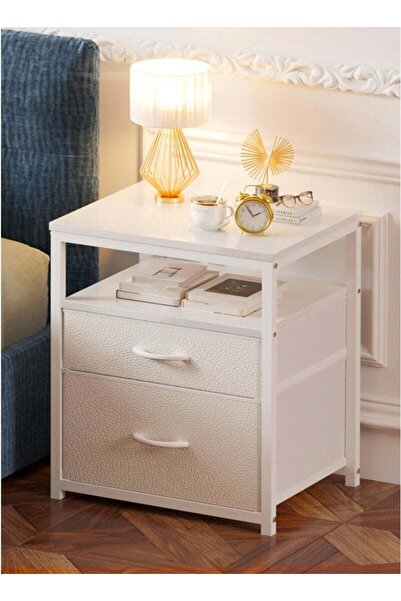 ADEBOLA Nightstand with 2 Fabric Drawers, Bedside Table with 1 Open Shelf, Si...