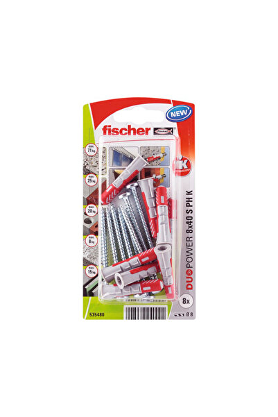 OEM Пластмасови дюбели Fischer DuoPower 8x40 мм, с изпъкнала глава, опаковка ...