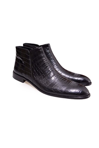 FRANCO CALVANI Black Color Laceless Genuine Leather Men's Boots