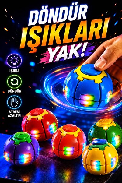 Rüya Gezegeni Led Işıklı Bas Döndür Stres Topu Stres Giderici Mekanizmalı Ren...