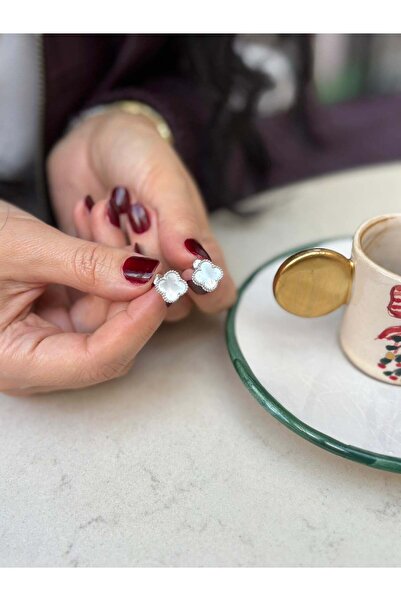 bestmysilver Kadın Gümüş Sedefli Yonca Küpe