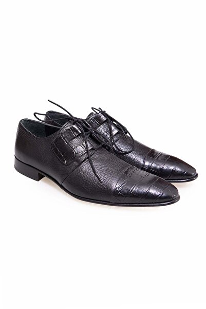 FRANCO CALVANI Black Color Lace-Up Genuine Leather Men's Shoes