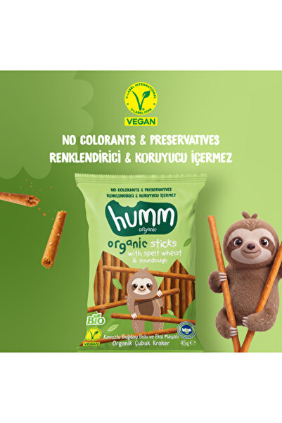Humm Organic Organik Kavuzlu Buğday Unlu ve Ekşi Mayalı Çubuk Kraker - 12 Adet
