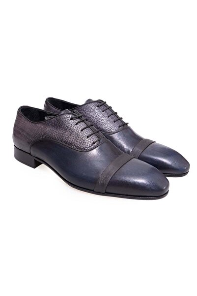 FRANCO CALVANI Dark Blue Color Lace-Up Genuine Leather Men's Shoes