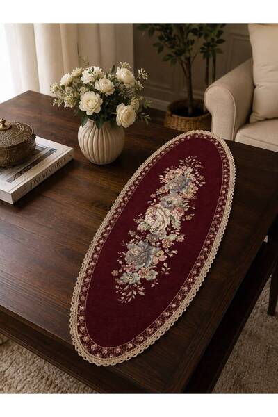 Yeshome Collection Vintage Bouquet Goblen 40X100 Dar Oval Coffee Table Cover