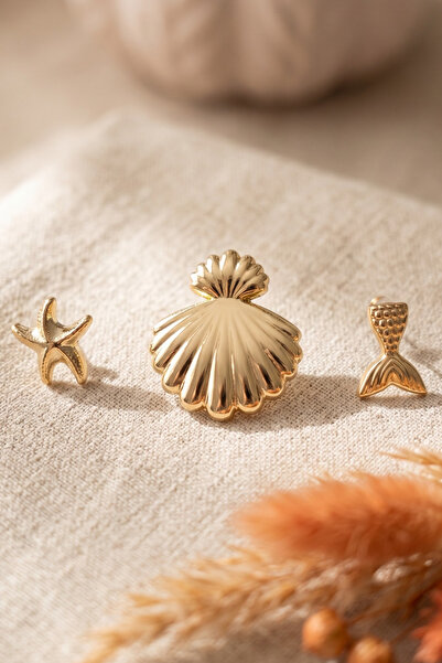 Elika Silver Gold Color Sea Themed Summer 3-Piece Earrings