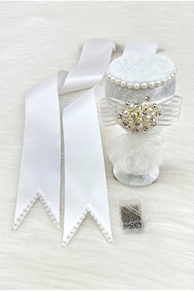 ZEYMERADE Jewelry Ribbon Set, White Brooch Pin, White Pearl Bride Groom Jewel...