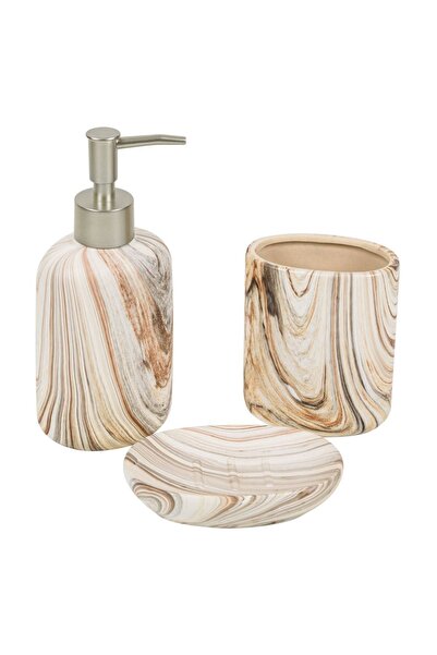 Zâna Casei Set de baie ceramic bej-maro cu efect de lemn - 3 piese