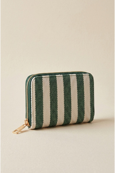 Mazel Design Women's Green Striped Fabric Mini Wallet with Zipper, Multiple C...