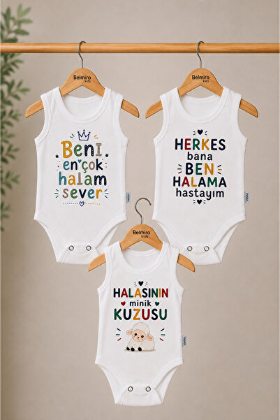 BELMİRO Organik %100 3'Lü Pamuk hala temalı baskılı zıbın body atlet çıtçıtlı...