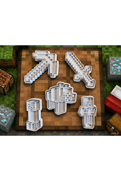 UNİQ 3D Minecraft Oyun Temalı Kurabiye Kalıbı Seti – 5’li Figürlü Hamur ve Şeker Hamuru Kesici