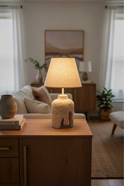BSA LIGHTING KAYA MODERN BOHEM MASA LAMBASI (TAŞ GÖVDE)( KREM ABAJURLU)