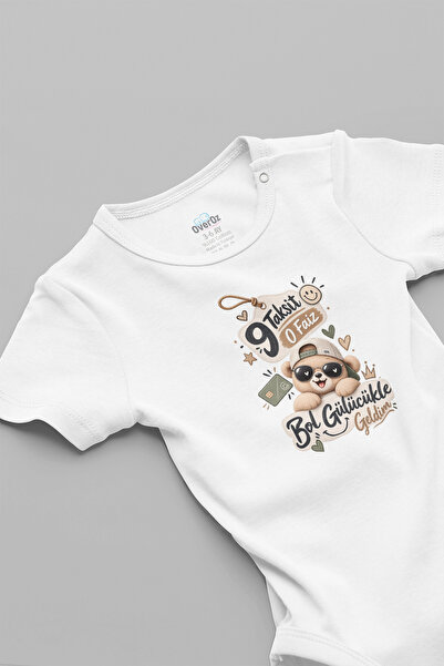 Overoz Smiling Bear Printed Baby Bodysuit for Boys and Girls, White Short Sle...