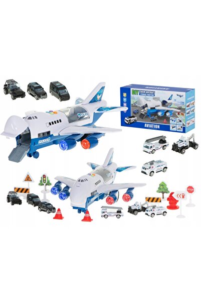 Ikonka Avion de transport + 6 mașini de poliție (cu) deschidere laterală/fron...