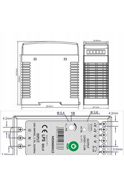 NO BRAND Sursă de alimentare DIN 12 V, 5 A, 60 W, pentru șină, destinată came...