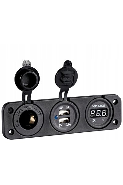 NO BRAND Priză brichetă + USB + Voltmetru