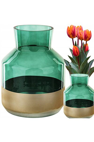 NO BRAND Vas de sticlă pentru flori, elegant, auriu-verde, 16x21 CM