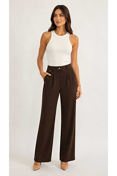 RASİVA GÜMÜŞ DETAYLI PANTALON ACIKAHVE