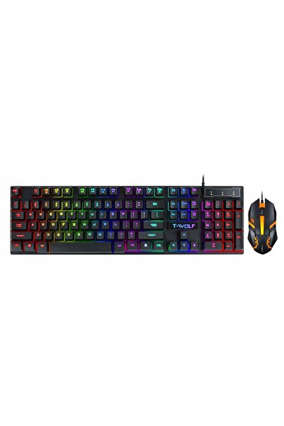 NO BRAND Tastatură mecanică de gaming retroiluminată pentru gameri + mouse T-...