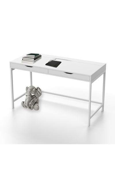 DEKOREX Birou CLM106, Alb, cu Picioare Metalice, Masă de Lucru și Studiu, Des...