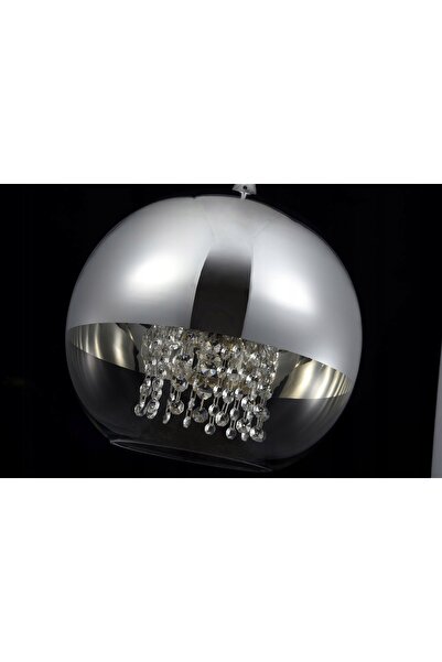 NO BRAND Lampă suspendată cromată, abajur sferic din sticlă cu cristale, stil...