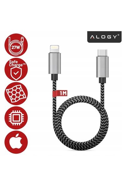 NO BRAND Cablu de alimentare USB-C la Lightning de 27W, 1m, Încărcare rapidă ...