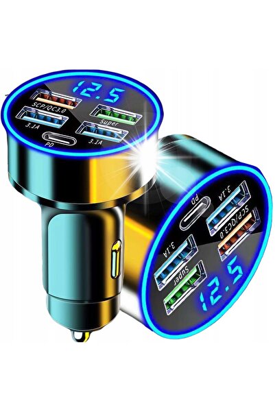 NO BRAND 4x USB QC 3.0 + USB C PD 20W Încărcător auto LED rapid și puternic d...