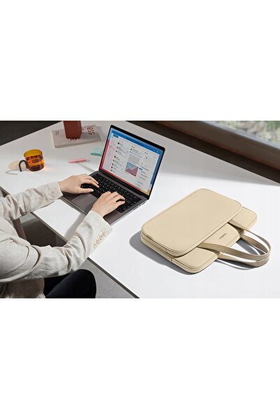 Tomtoc Husă elegantă kaki pentru laptop și tabletă de 14 inch, pentru femei.