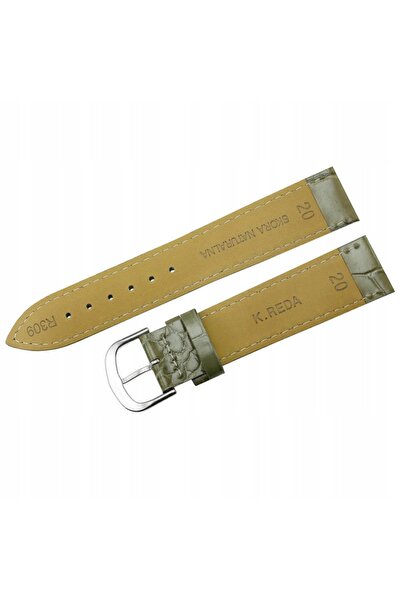 NO BRAND CUREA REDA 20 mm, model „crocodil”, curea gri, cusături gri, lucioasă