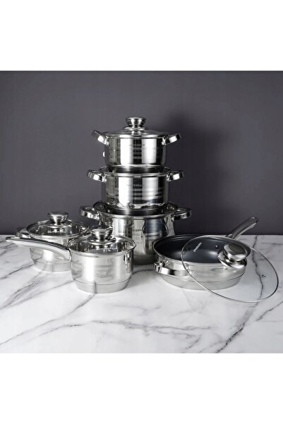 Masterpan Set de 12 piese de vase de gătit din oțel inoxidabil inducție