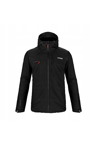 Alpinus Geacă de iarnă pentru bărbați, neagră, cu glugă, softshell, impermeab...