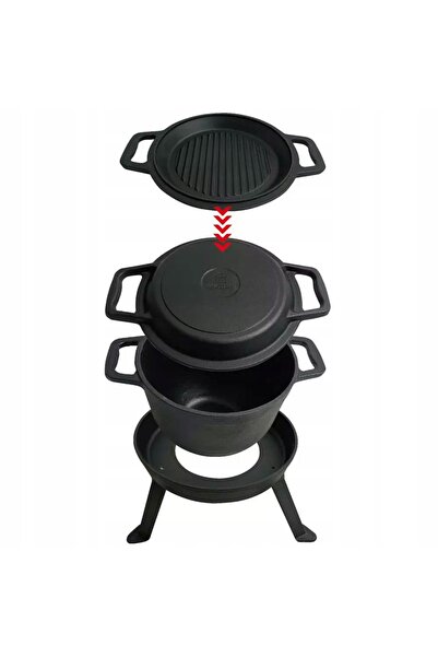 Kinghoff Cazan de vânătoare din fontă, vertical, de 5L, pentru gătit la foc d...