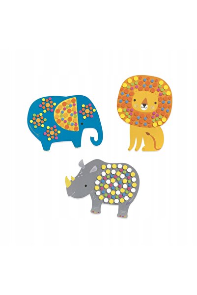 djeco Imagini de colorat și autocolante: Animale din junglă - elefant, leu, r...