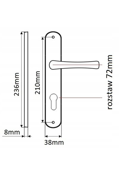 NO BRAND Mâner fix pentru uși CLASS, patină, 72 mm, cilindru, versiune stânga
