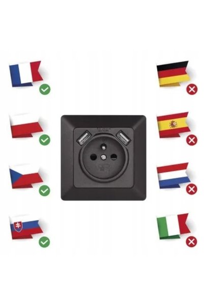 NO BRAND Priză simplă cu împământare + 2x USB 2,1A MAX. IP20 ANTRACIT EMOS