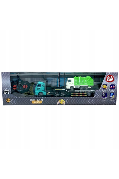NO BRAND Elefun Camion remorcher R/C telecomandat, turcoaz + camion de gunoi