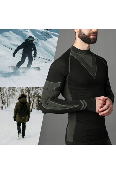 NO BRAND LADEHEID Set lenjerie termică pentru bărbați Negru / Kaki S