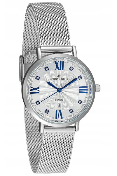 JORDAN KERR Ceas elegant de damă argintiu P9006 32 mm Zirconiu Brățară tip plasă