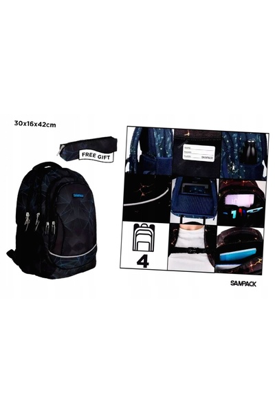 NO BRAND MP MAIN PAPER Rucsac negru geometric cu patru compartimente + penar ...